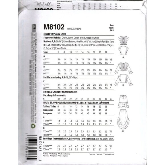 McCall's M8102 Misses 6 to 14 Crop Top and Hi-low Skirt Uncut Sewing Pattern - Picture 2 of 2